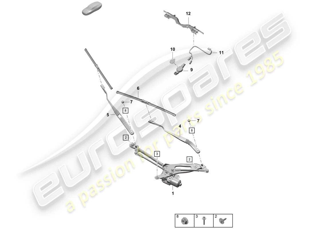 porsche 2019 (718 boxster spyder) windscreen wiper system, compl rain sensor part diagram