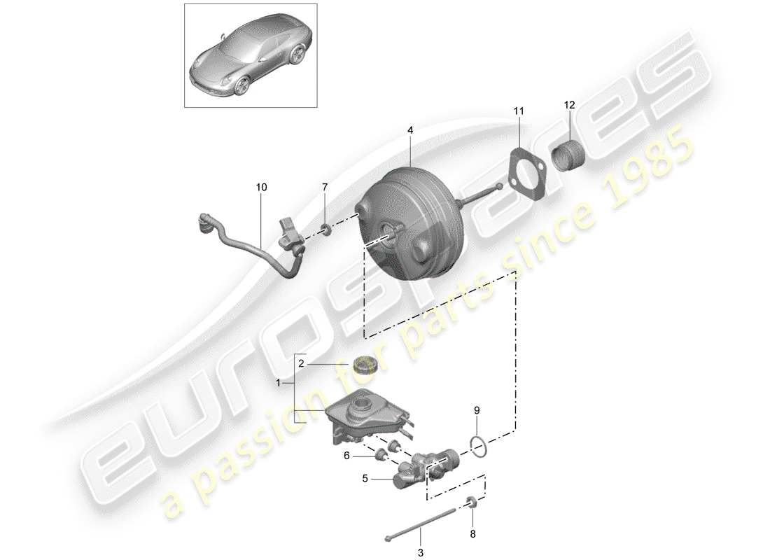 porsche 2016 (991-1) brake master cylinder brake servo parts diagram