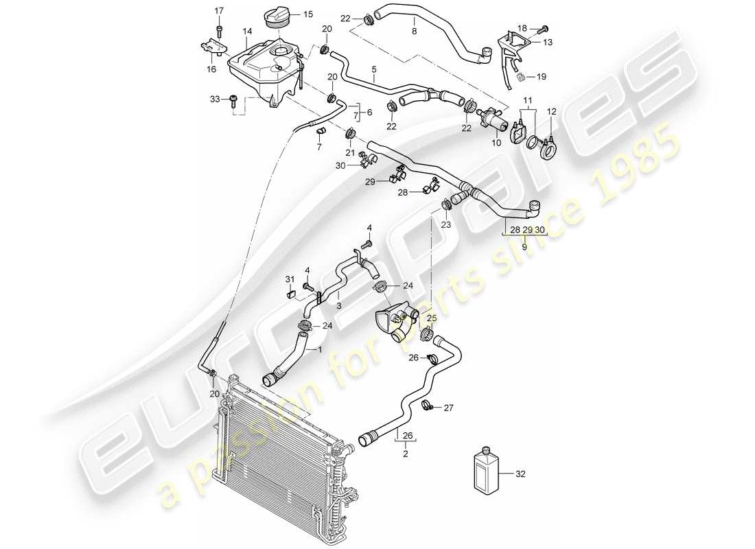 porsche 2005 (cayenne e1 9pa) coolant cooling system coolant expansion tank without: auxiliary heater d - mj 2004>> part diagram