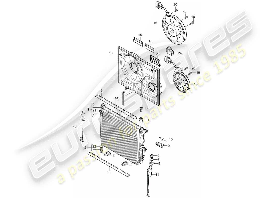 porsche 2005 (cayenne e1 9pa) coolant cooling system cooler for coolant part diagram