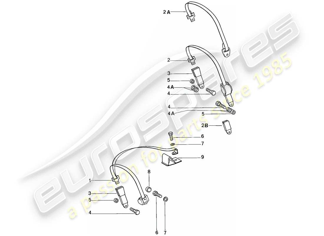 porsche 1984 (911) seat belt part diagram
