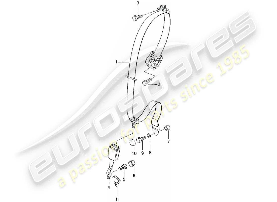porsche 2005 (996 turbo / gt2) seat belt part diagram