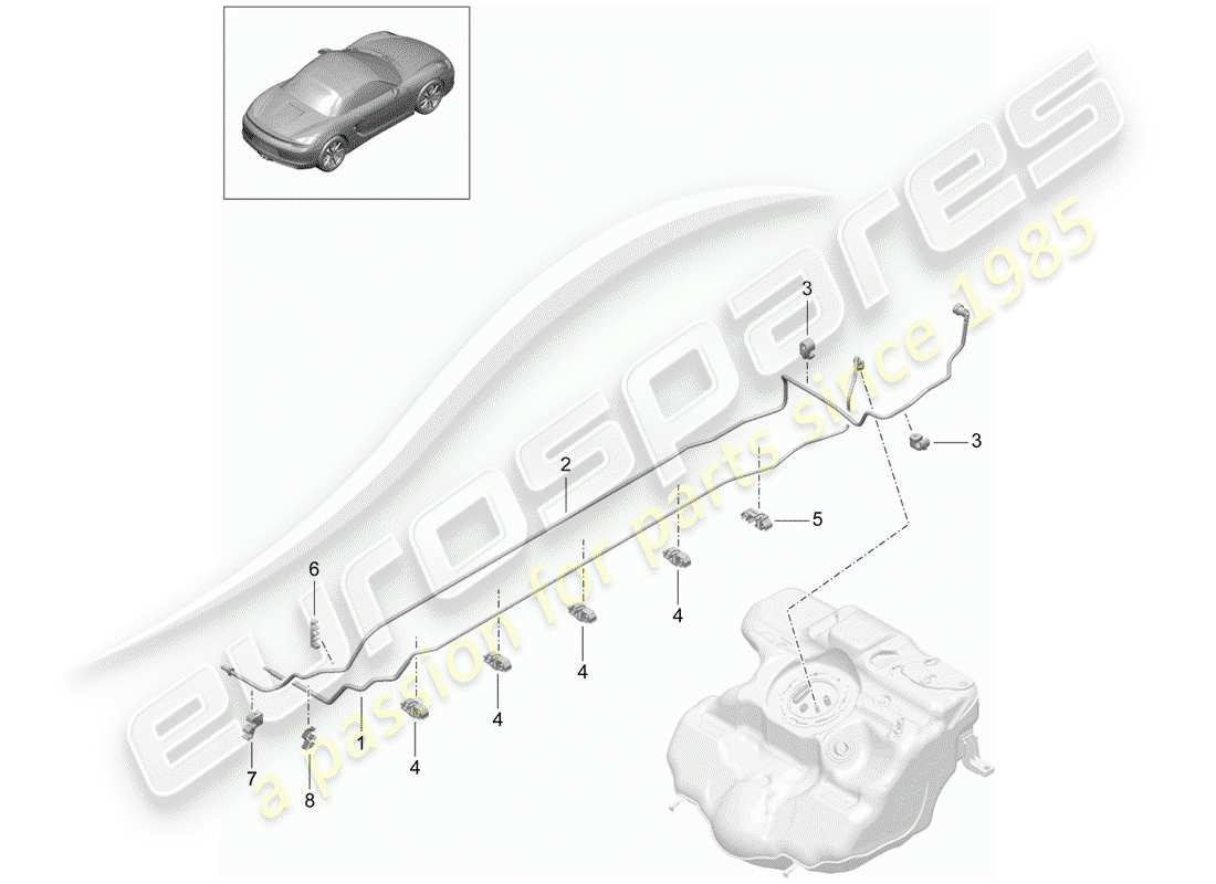 porsche 2014 (981 boxster) fuel system front parts diagram
