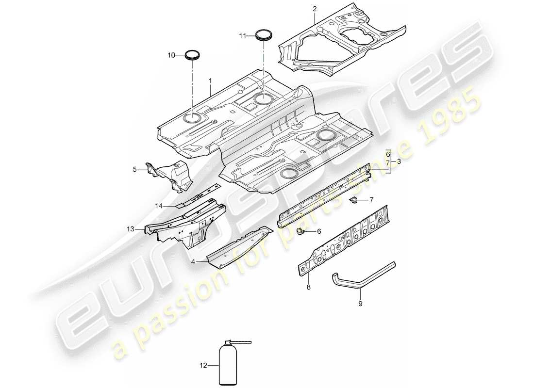 porsche 2009 997-2 turbo / gt2 floor parts diagram