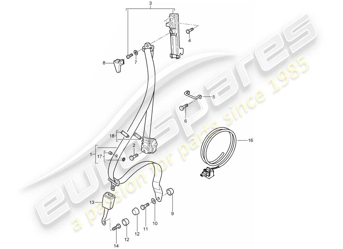 porsche 2009 997-2 turbo / gt2 seat belt parts diagram