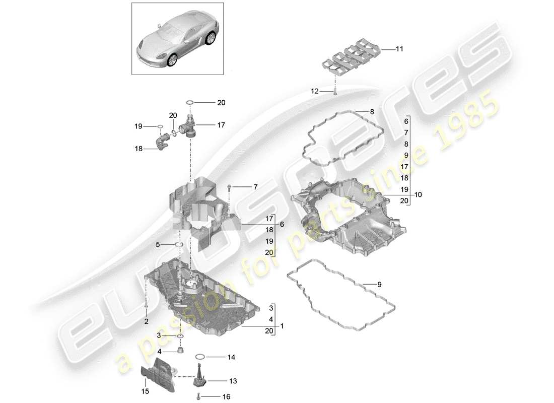 porsche 2020 (718 cayman) engine (oil press./lubrica.) oil sump part diagram