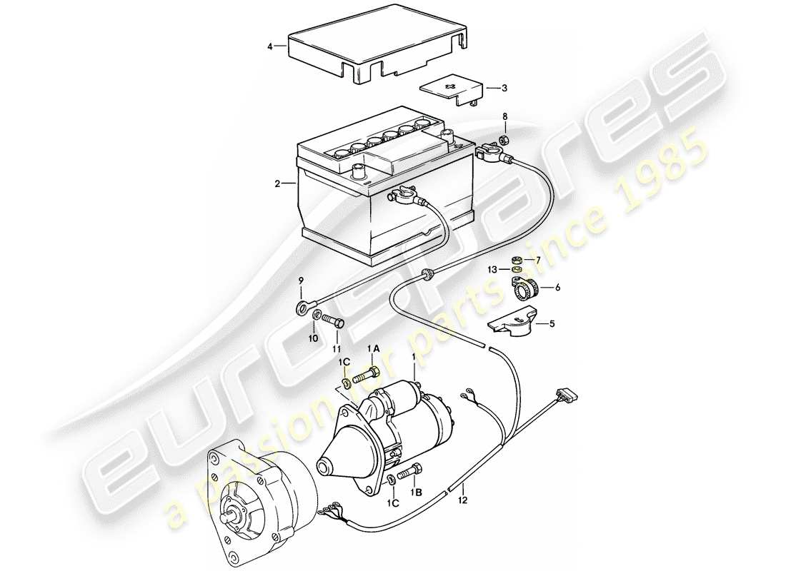 porsche 1983 (944) starter - battery - wiring harnesses parts diagram