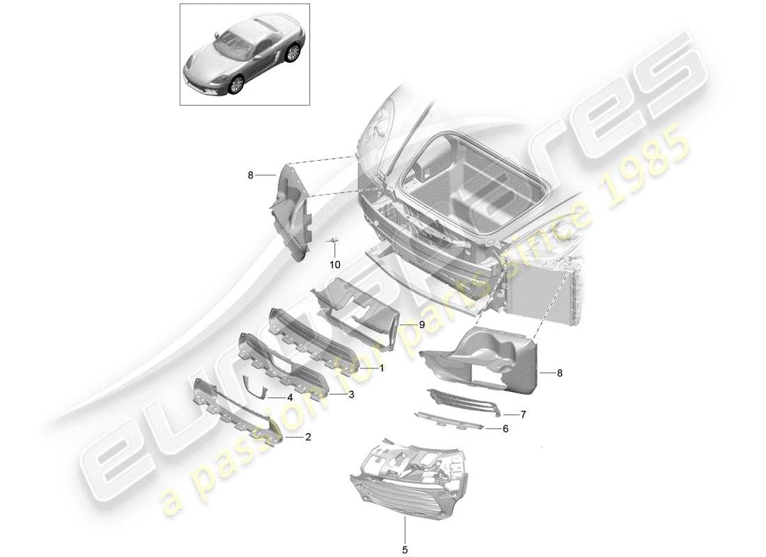 porsche 2019 (718 boxster) air guide front bumper parts diagram