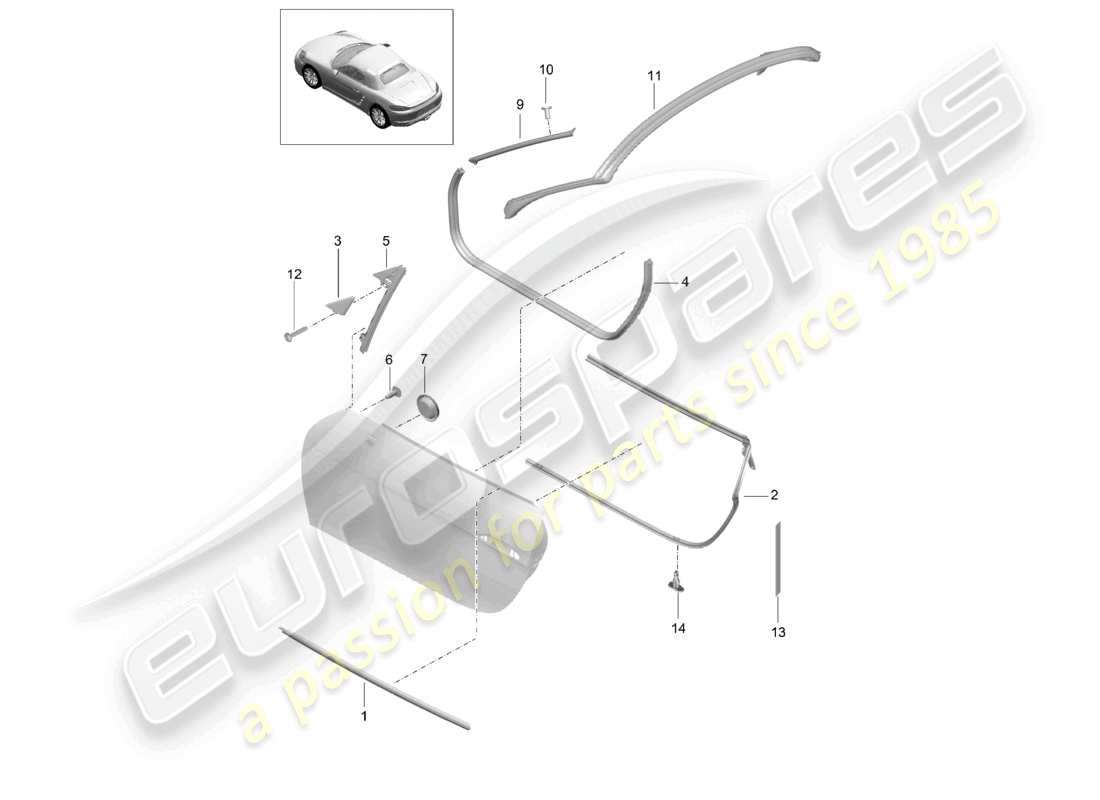 porsche 2017 (718 boxster) door seal and trim parts diagram
