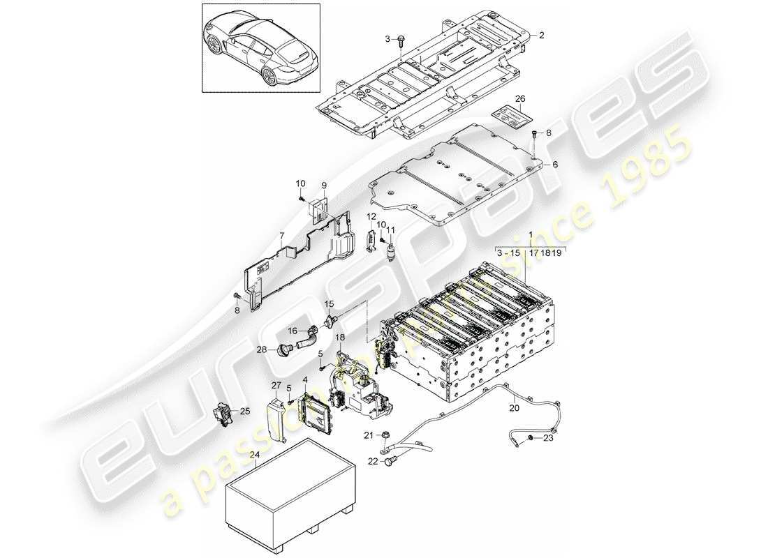porsche 2013 (panamera 970) battery for vehicles with hybrid drive d - mj 2014>> part diagram