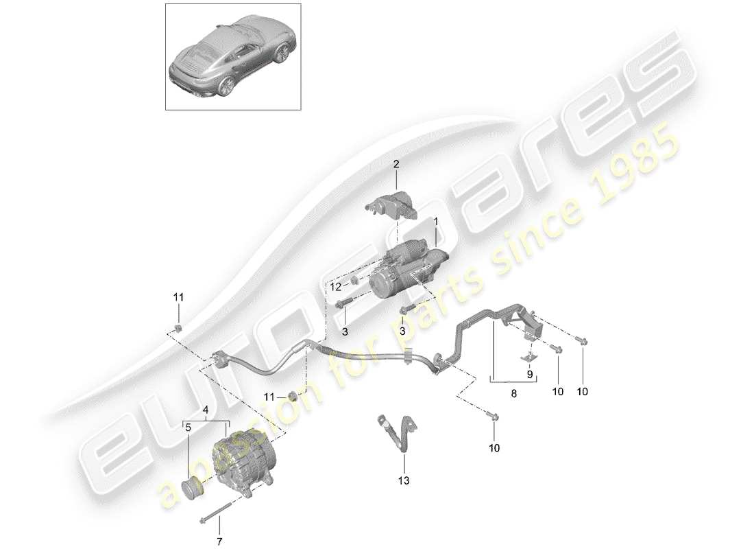 porsche 2014 (991-1 turbo) starter alternator earth line part diagram