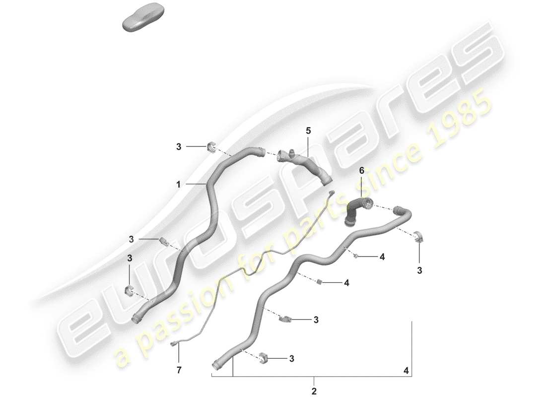 porsche 2020 (992-1) coolant cooling system rear end parts diagram