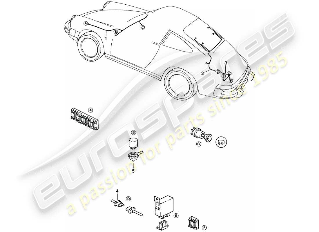 porsche 1983 (911) wiring harnesses - windscreen heating - rear window heating part diagram