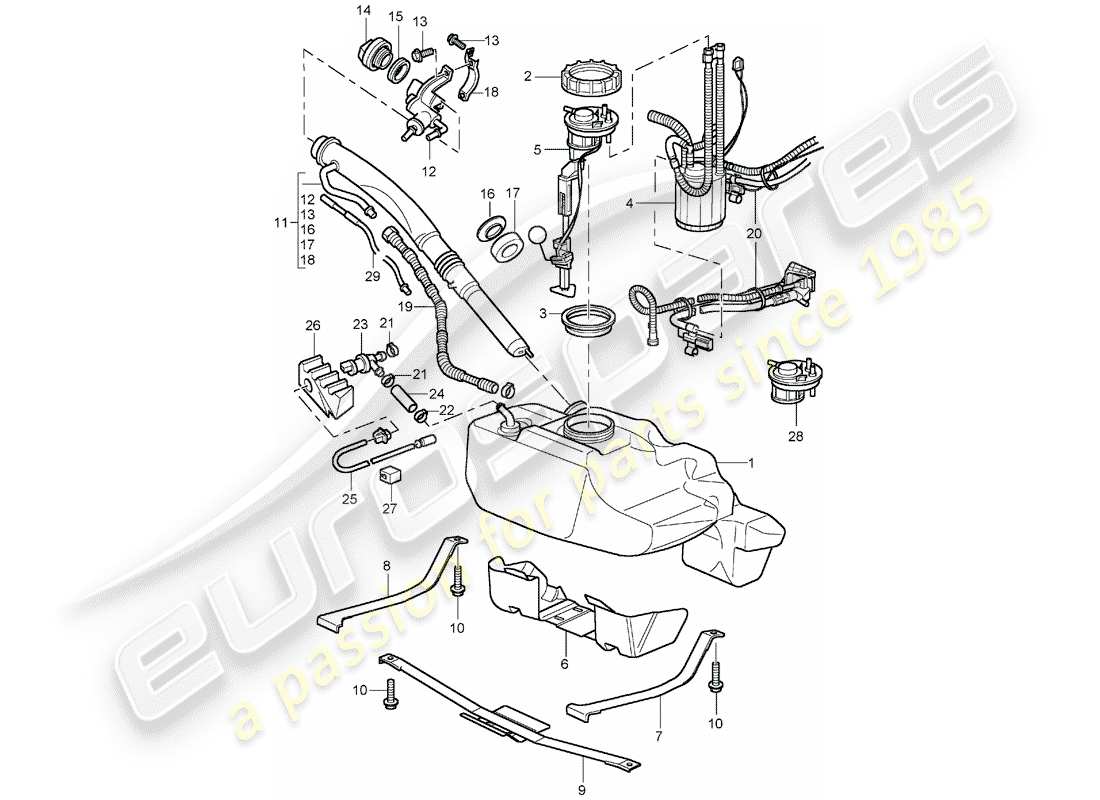 porsche 2005 (996 turbo / gt2) fuel tank part diagram