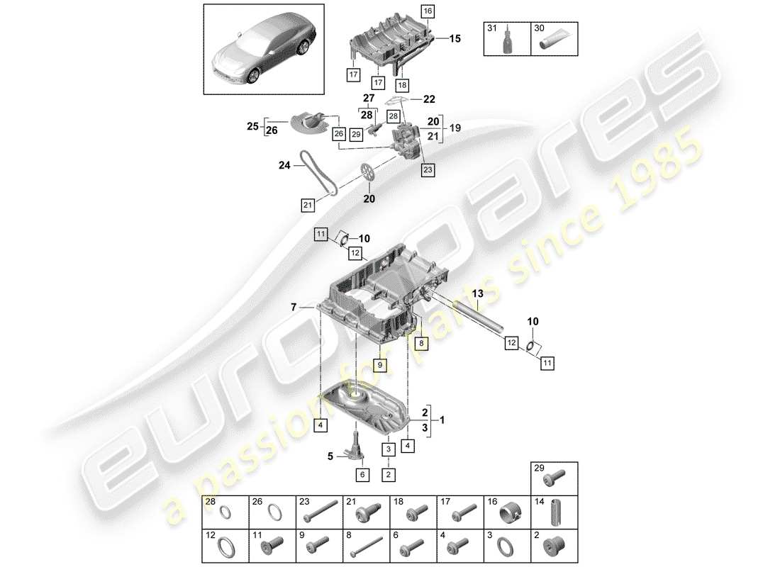 porsche 2018 (panamera 971-1) oil-conducting housing oil pump oil sump part diagram