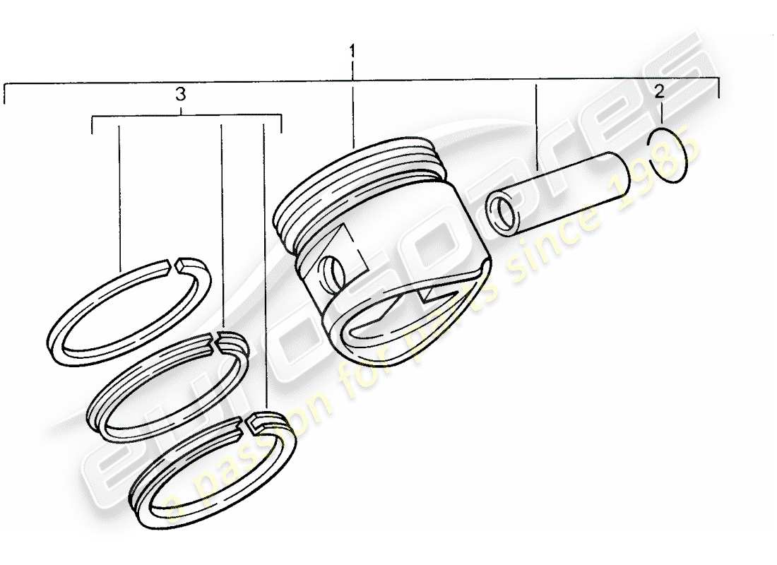 porsche 1993 (968) piston - piston rings part diagram