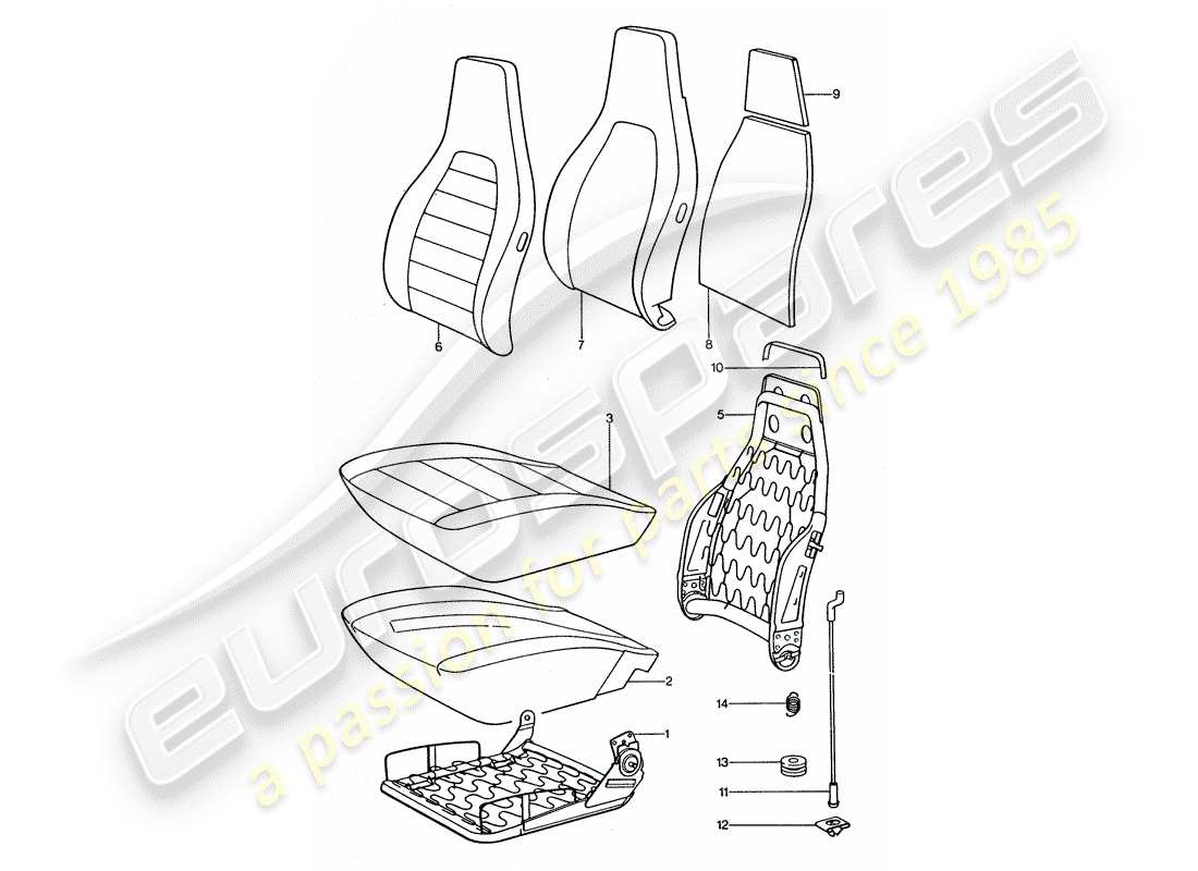 porsche 1975 (911 turbo) front seat - single parts part diagram