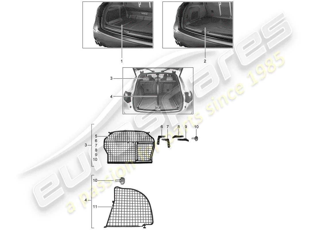 porsche 2003 (tequipment cayenne) luggage compartment liner parts diagram