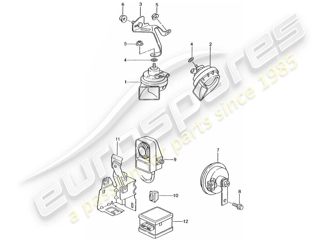 porsche 2005 (996 turbo / gt2) fanfare horn - horn - alarm system part diagram