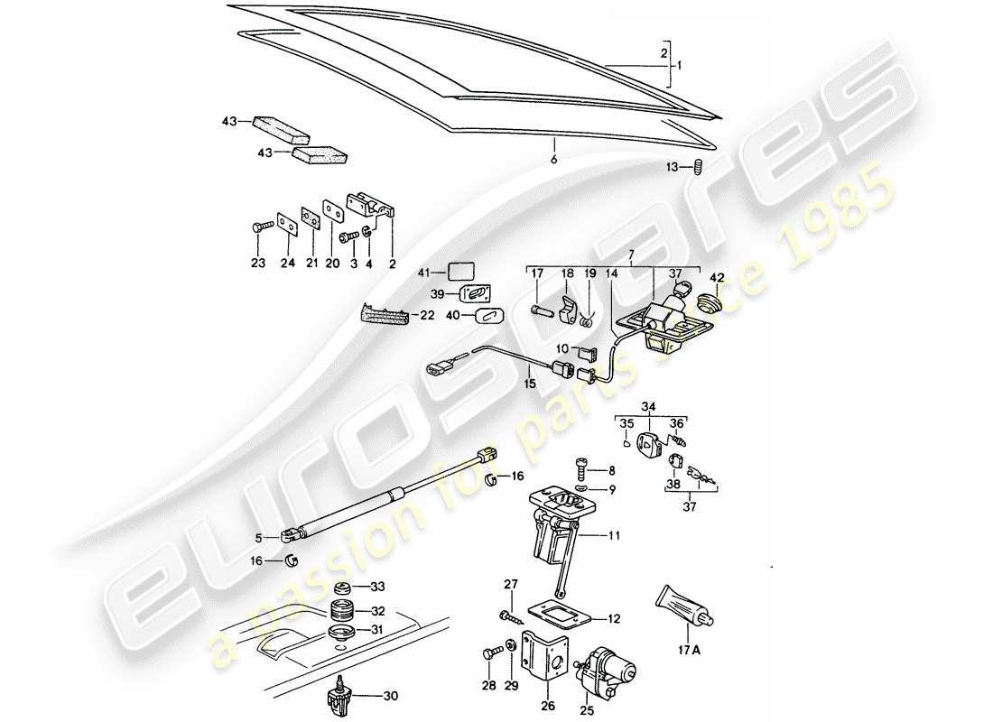 porsche 1995 (928) rear trunk lid - installation parts parts diagram