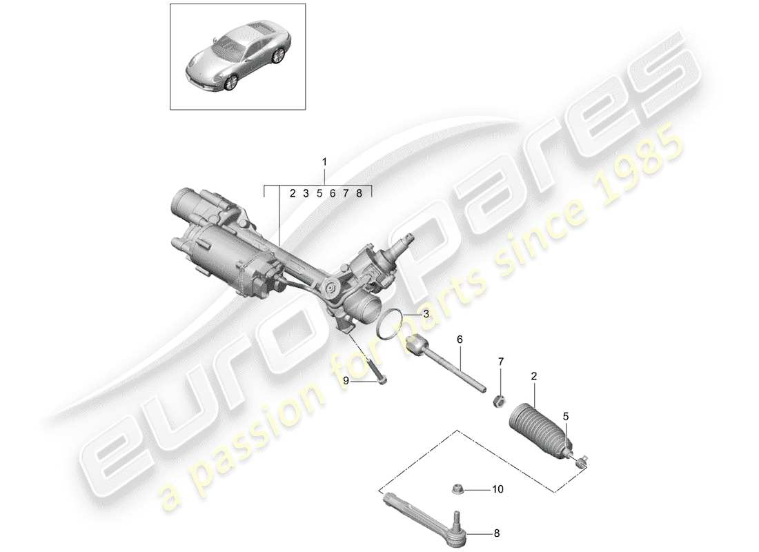 porsche 2016 (991-1) steering gear parts diagram