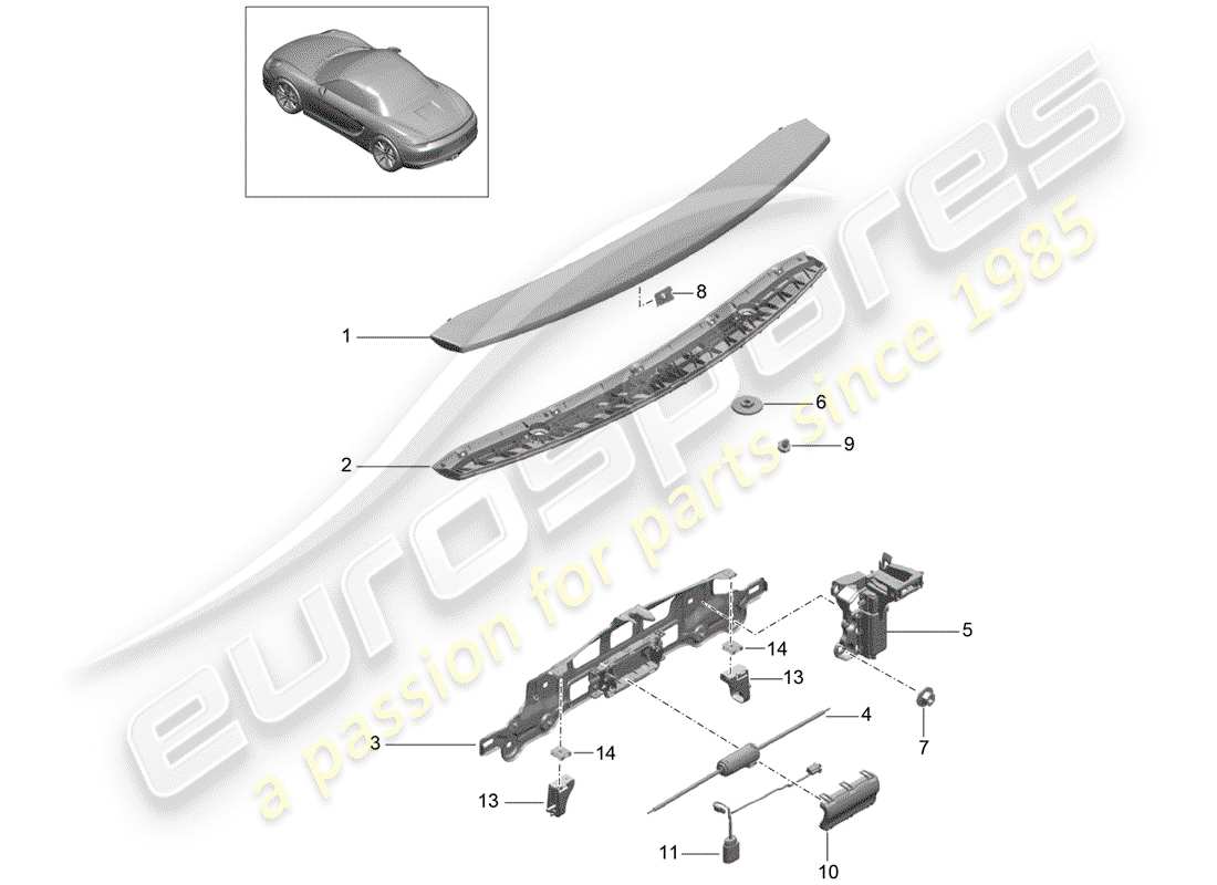 porsche 2012 (981 boxster) rear spoiler parts diagram