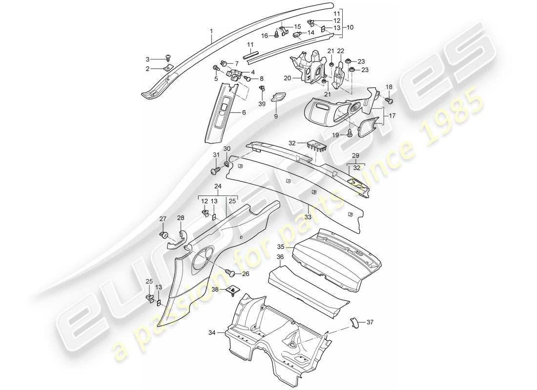 porsche 2009 (997-2) trims parts diagram