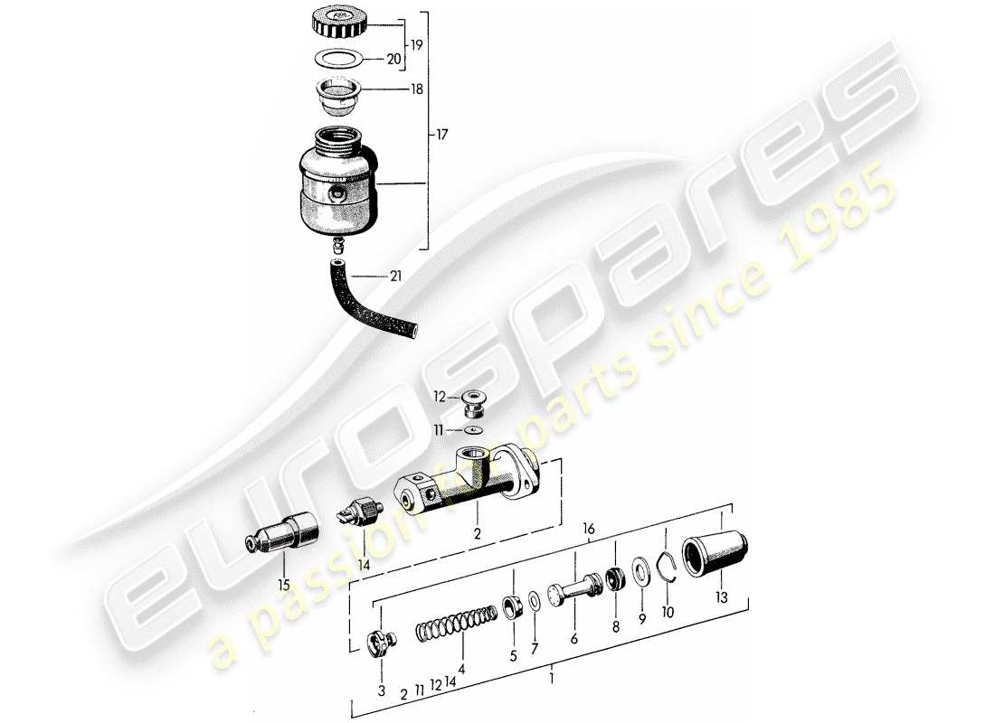 porsche 1960 (356b/356c) brake master cylinder - reservoir for - brake fluid part diagram