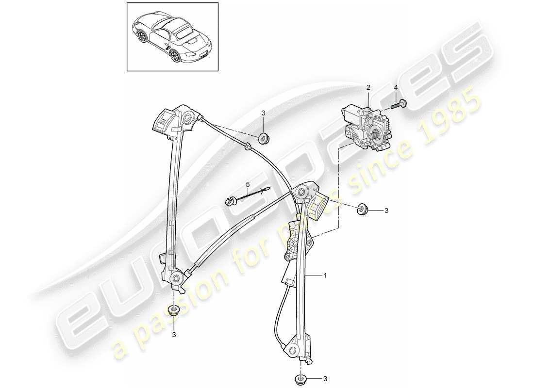 porsche 2010 (987 boxster) window regulator parts diagram