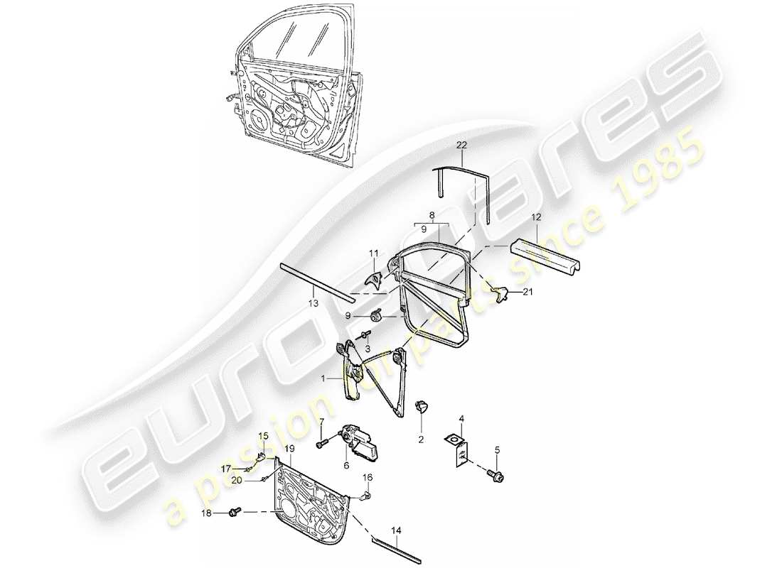 porsche 2006 (cayenne e1 9pa) window regulator front part diagram