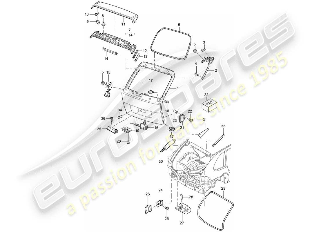 porsche 2005 (cayenne e1 9pa) rear lid part diagram