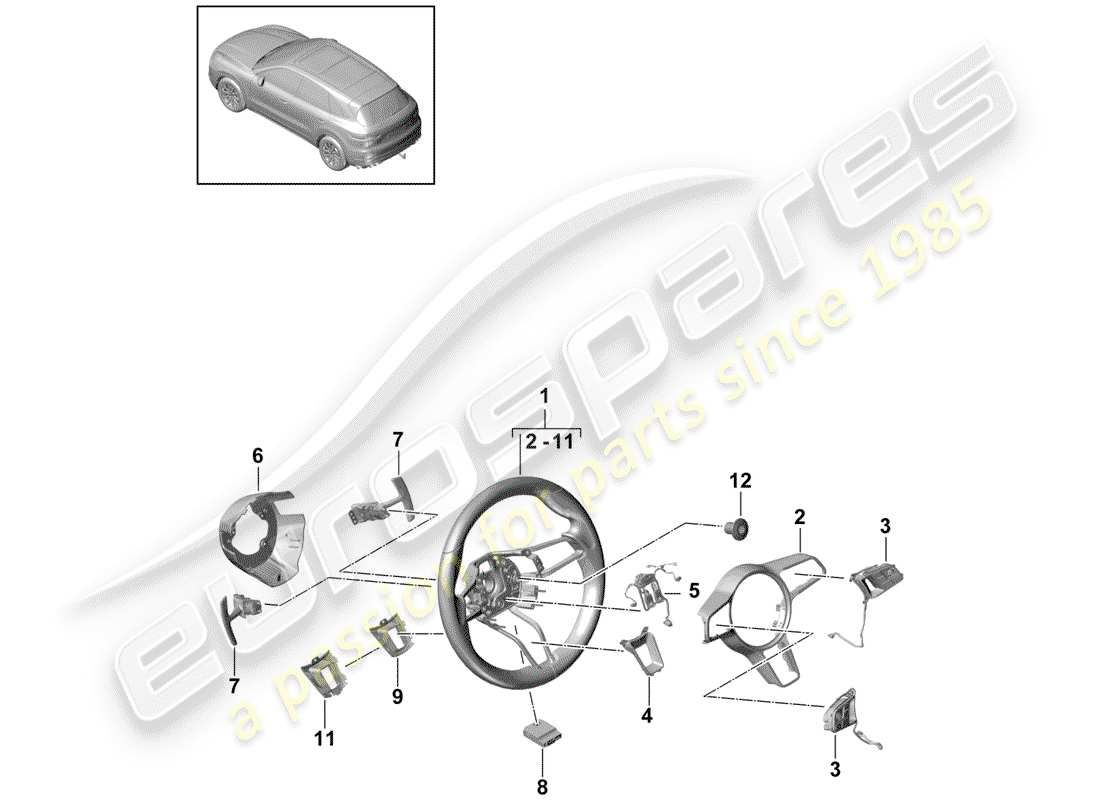 porsche 2020 (cayenne e3 9ya/9yb) steering wheel part diagram