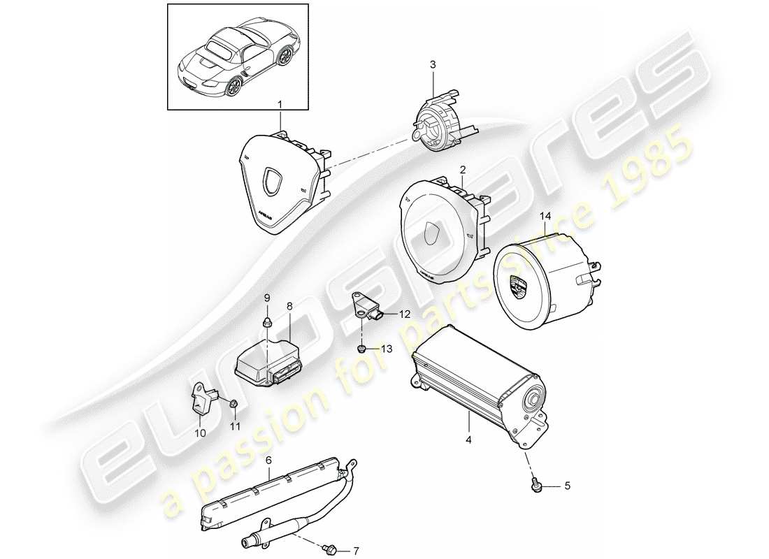 porsche 2012 (987 boxster) airbag parts diagram