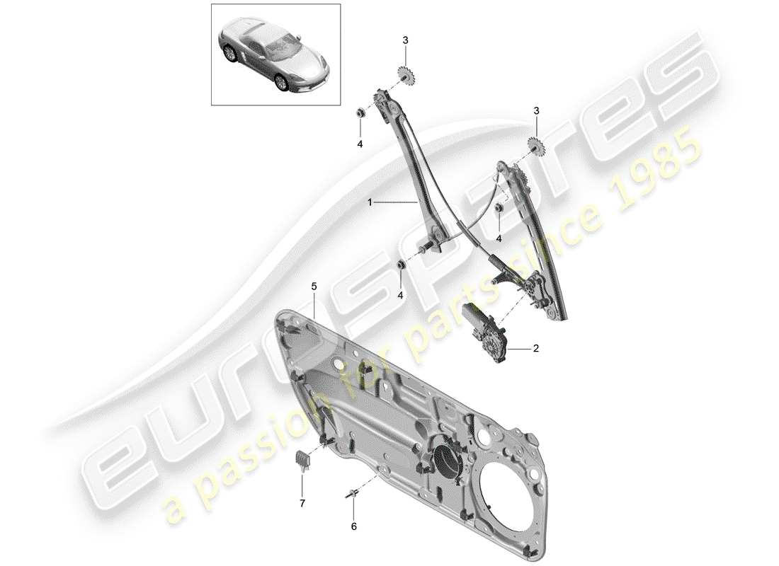 porsche 2020 (718 boxster) window regulator parts diagram