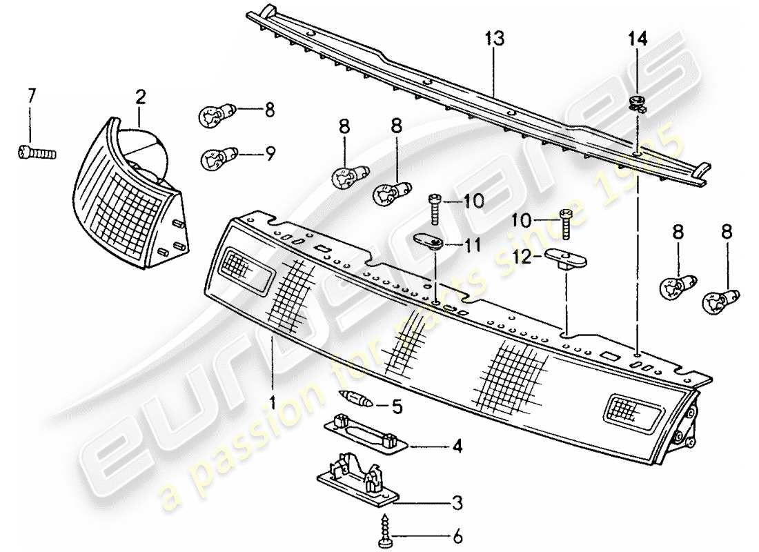 porsche 1997 (993) combined lights part diagram