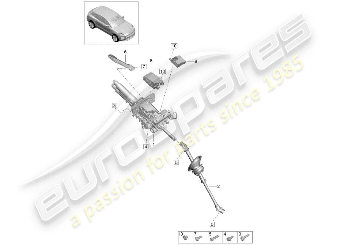 porsche 2020 (macan) steering column intermediate steering shaft parts diagram