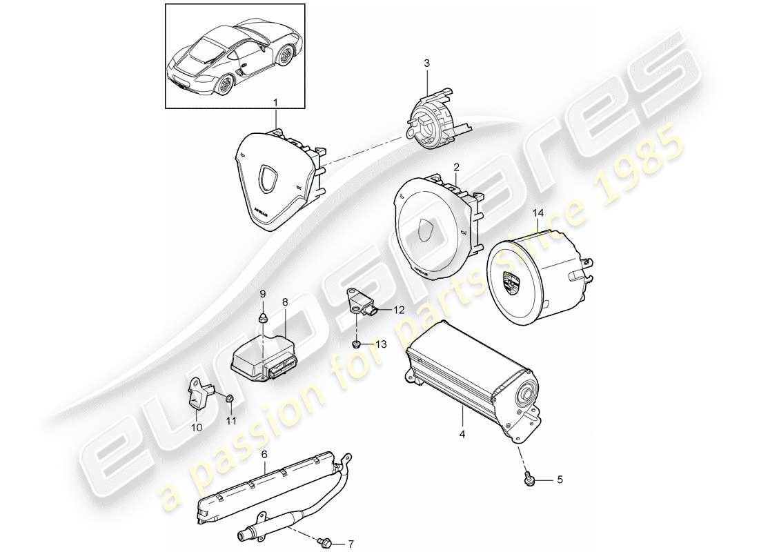 porsche 2011 (987 cayman) airbag part diagram