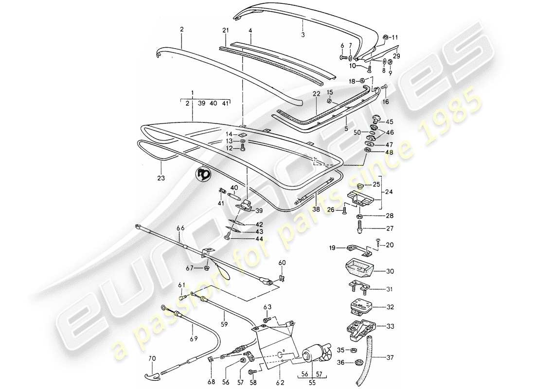 porsche 1993 (968) rear trunk lid - rear spoiler part diagram
