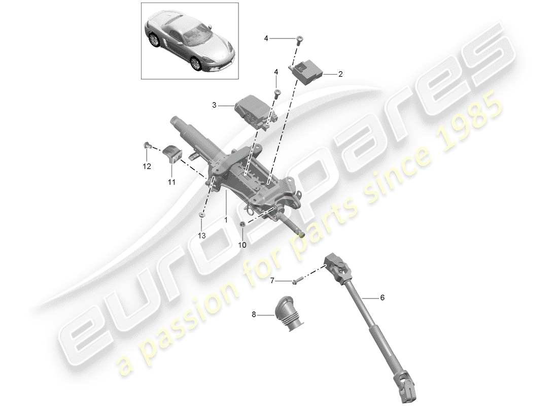 porsche 2020 (718 boxster) steering column intermediate steering shaft parts diagram