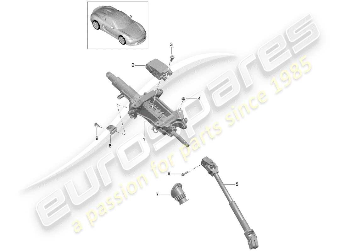 porsche 2016 (981 boxster spyder) steering column intermediate steering shaft parts diagram