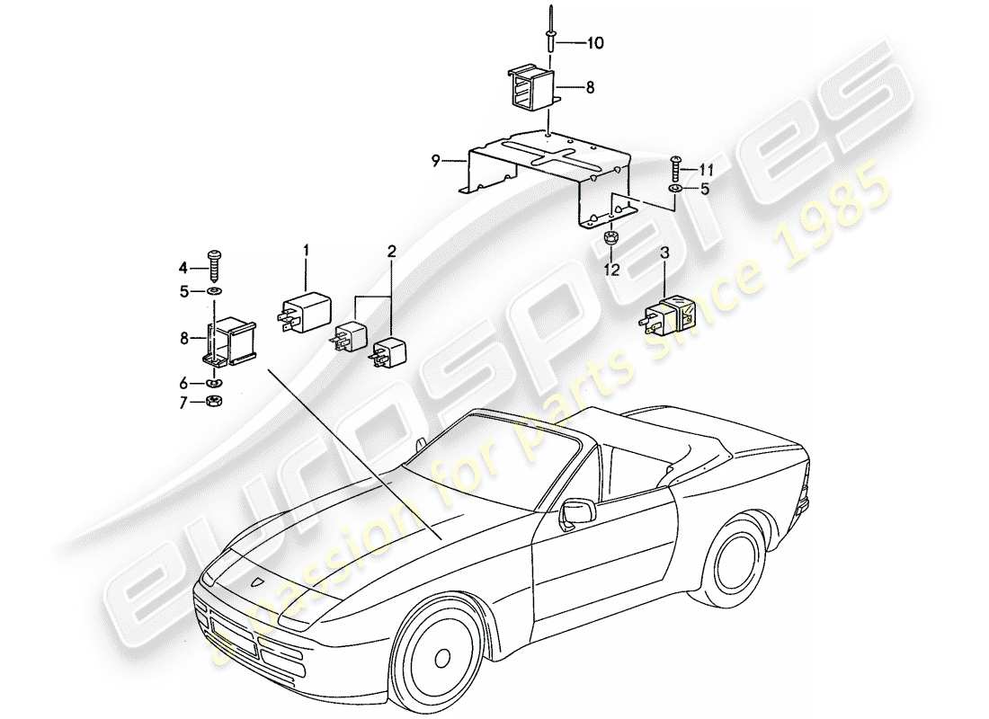 porsche 1989 (944) relay - for - convertible top control parts diagram