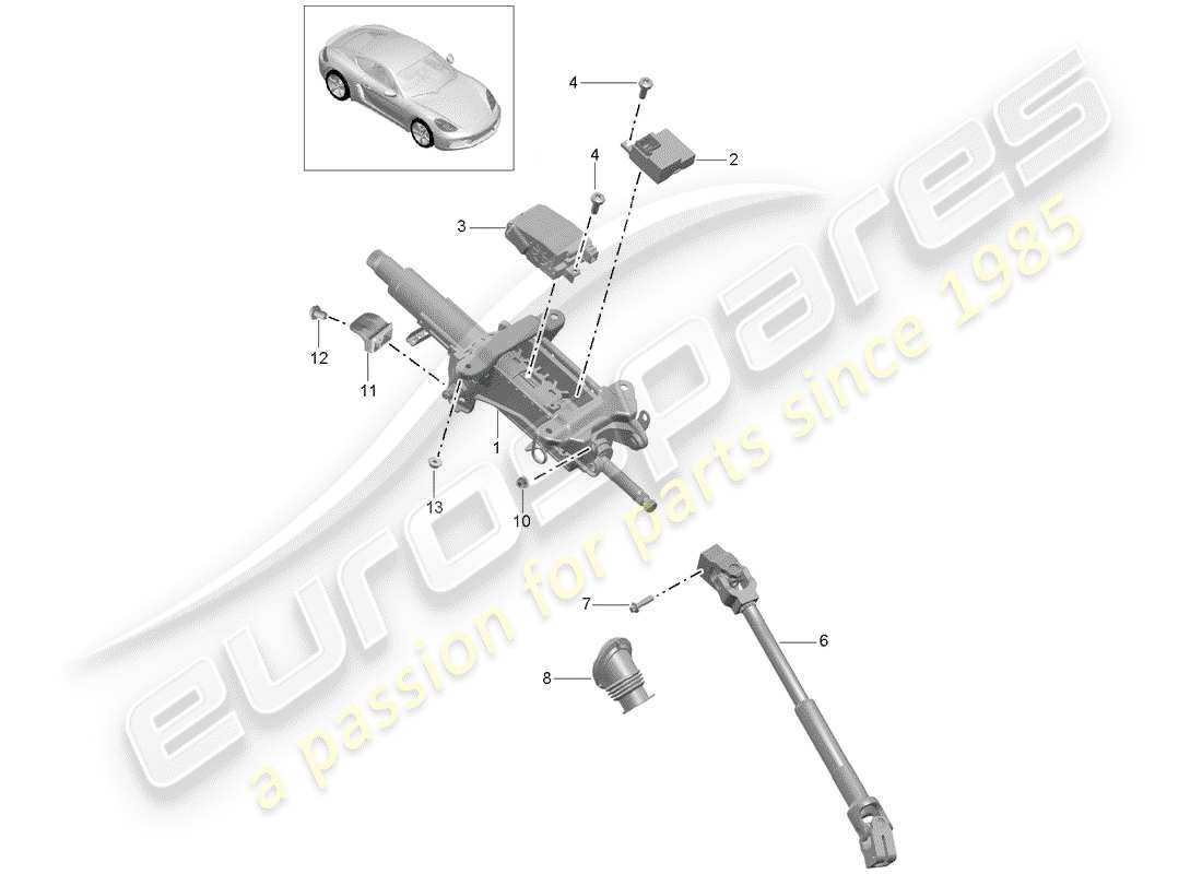 porsche 2017 (718 cayman) steering column intermediate steering shaft part diagram