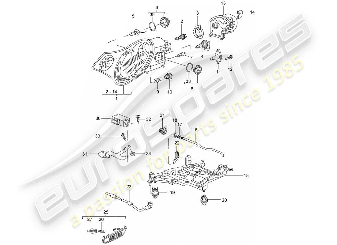 porsche 2000 (996) headlamp - turn signal repeater - d - mj 2002>> part diagram