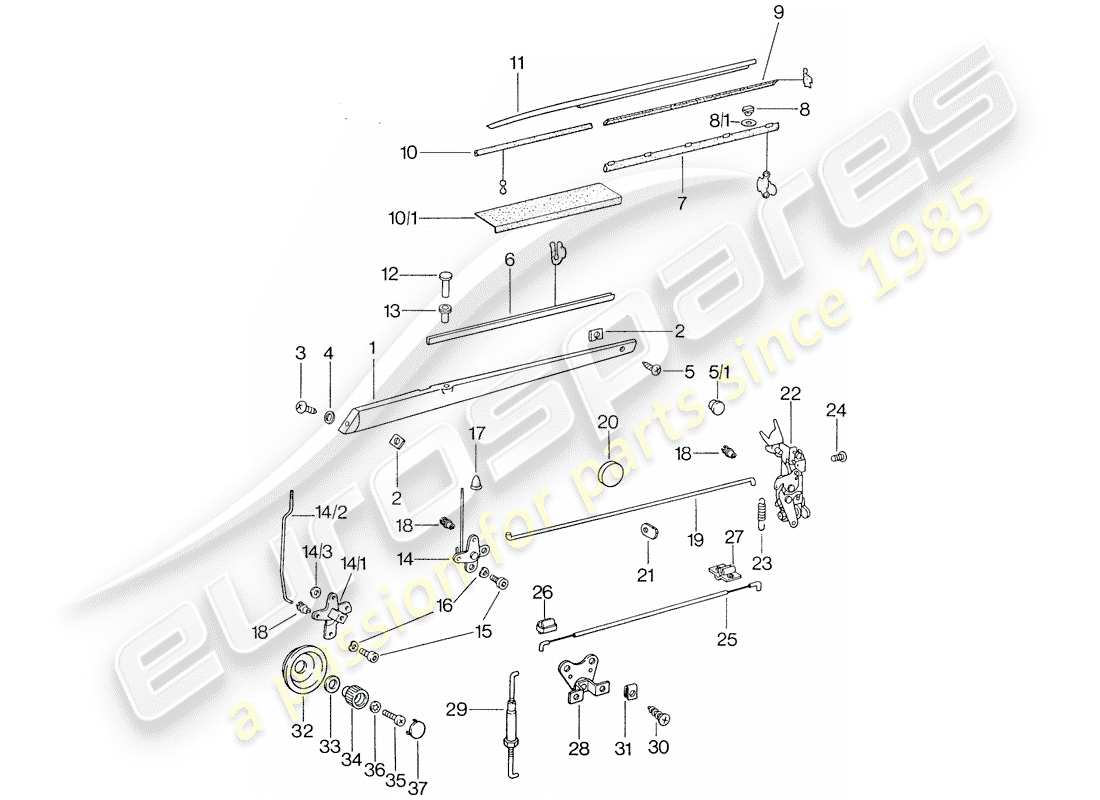 porsche 1975 (911) installation parts - for - door part diagram