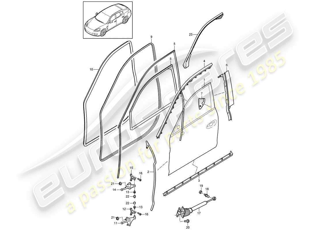 porsche 2014 (panamera 970) door shell front gaskets part diagram