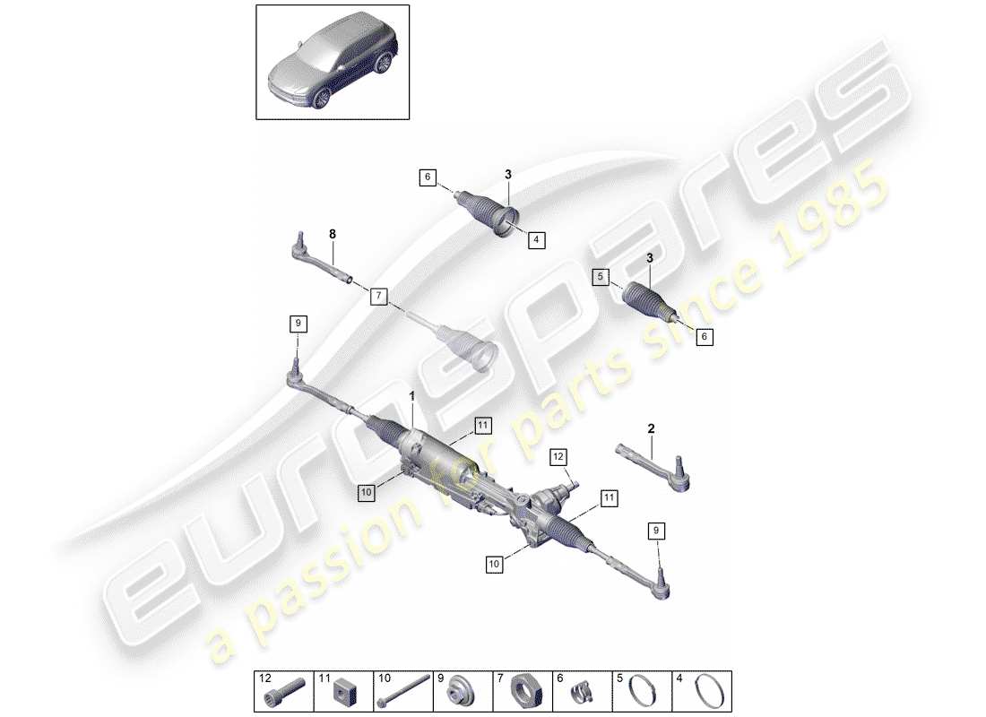 porsche 2020 (cayenne e3 9ya/9yb) steering gear accessories part diagram