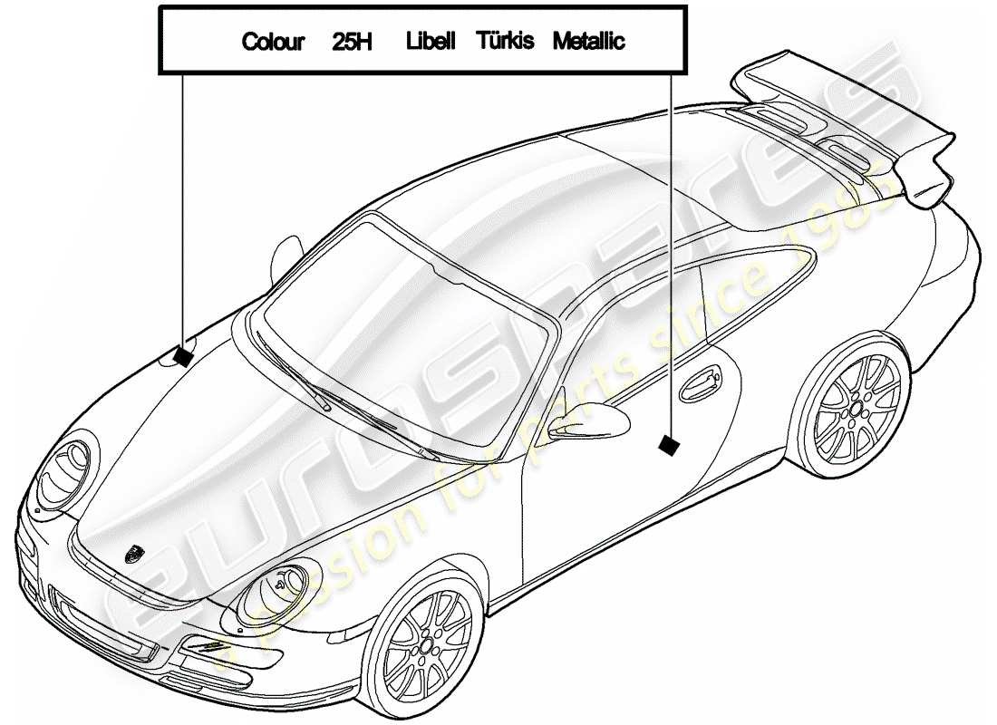 porsche 2007 (997-1 gt3) paint touch-up stick parts diagram