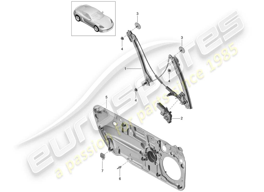 porsche 2020 (718 cayman) window regulator part diagram