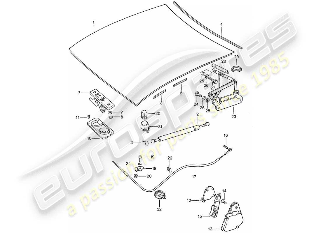 porsche 1988 (928) bonnet - installation parts parts diagram