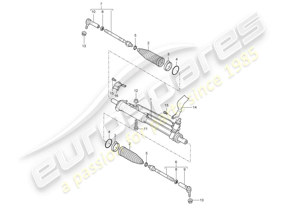 porsche 2007 (cayenne e1 9pa) power steering steering gear part diagram